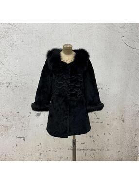 Vintage Y2K Jet-Black Rabbit & Fox Fur Jacket